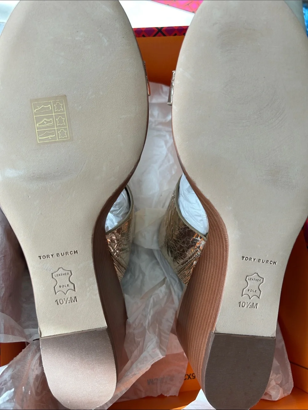 Tory Burch Metallic Gold Slide Wedges